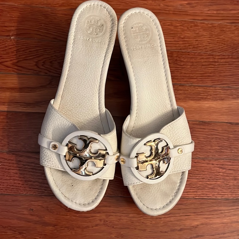 Tory Burch white leather platforms